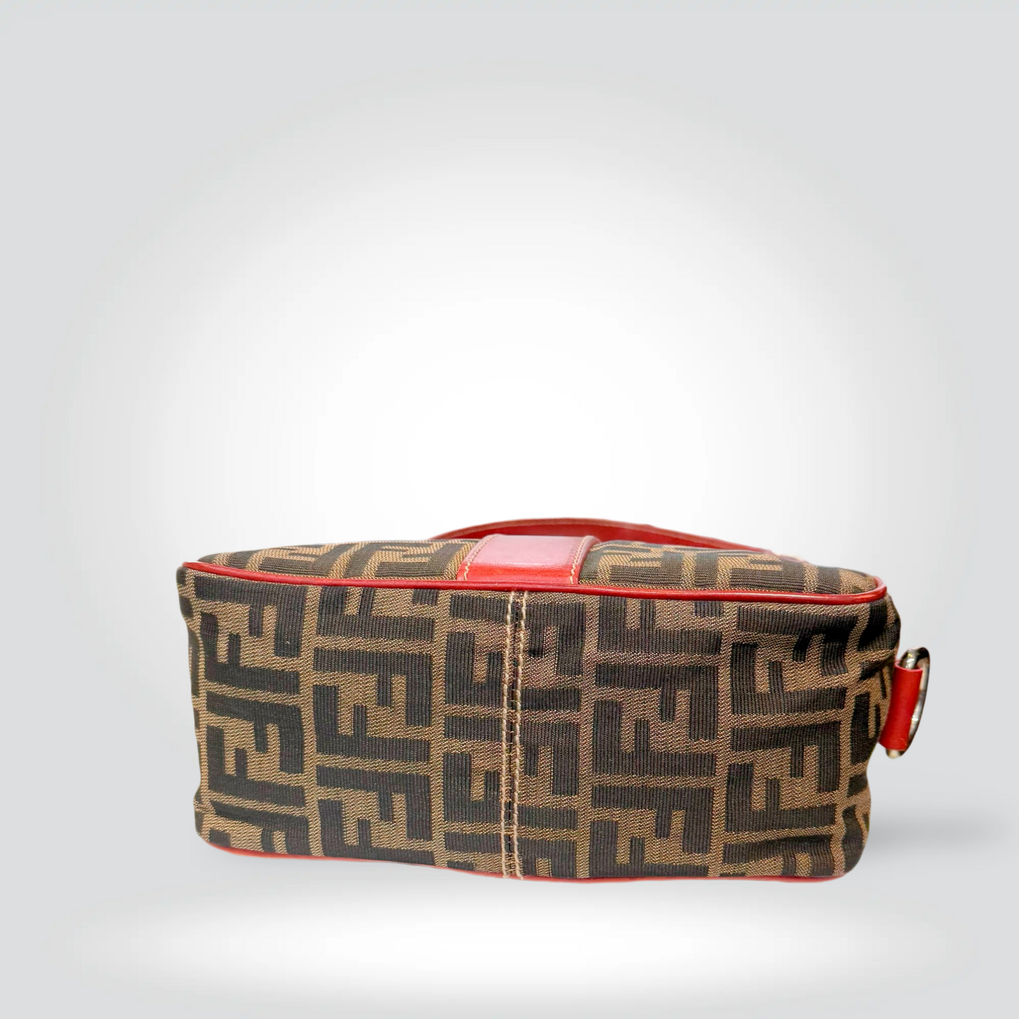 Pre-Owned Fendi Zucca FF Canvas Red Leather Trim Hobo Shoulder Bag Silver Buckle — Fair | Style Reissue Vancouver