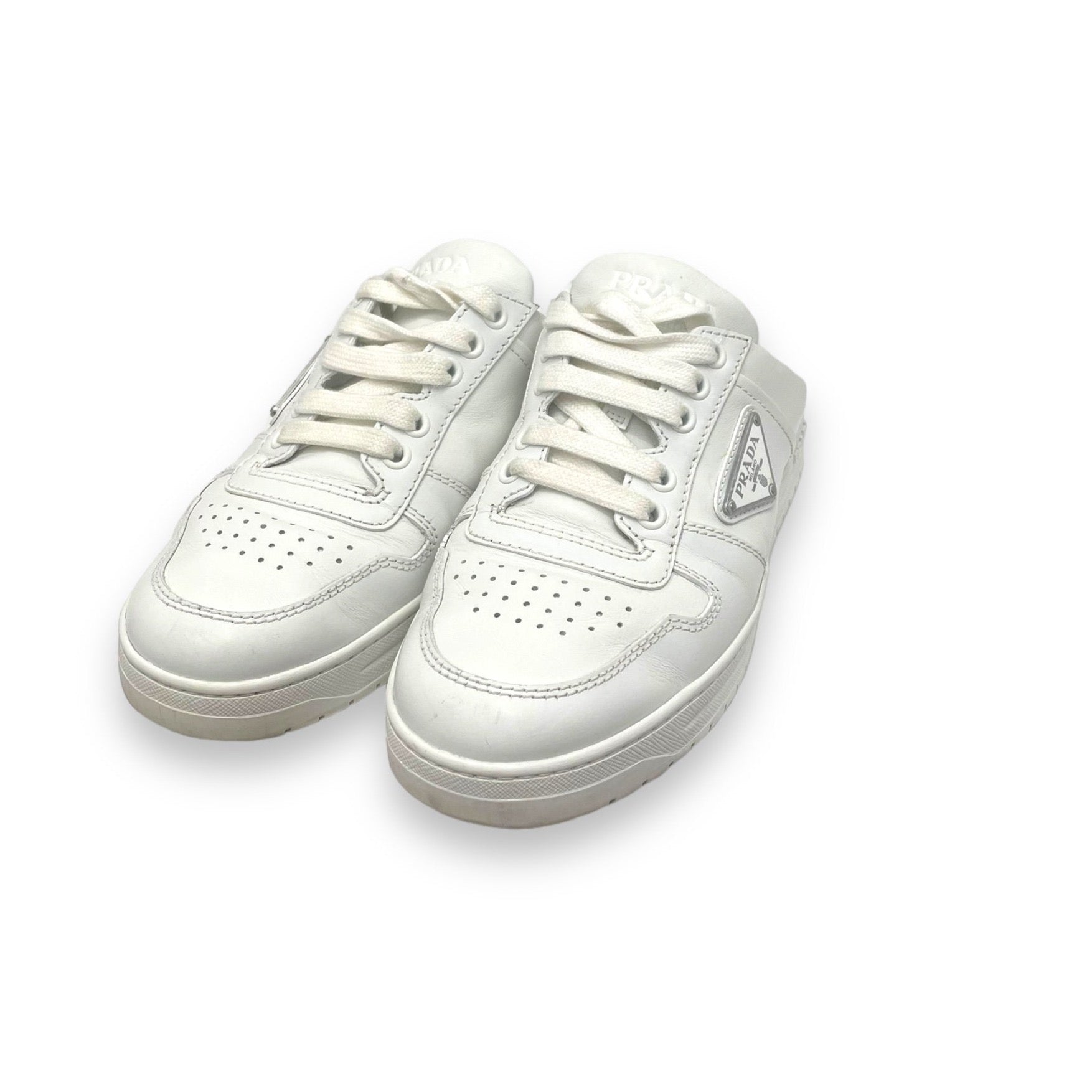 Prada Downtown Leather Sneaker Mules - 36.5