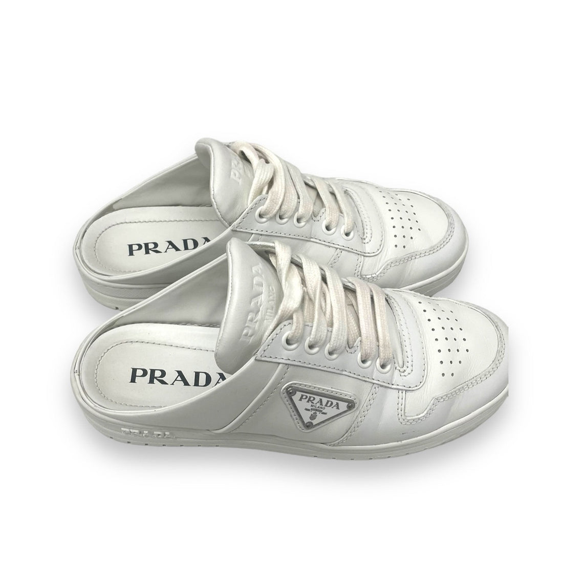 Prada Downtown Leather Sneaker Mules - 36.5