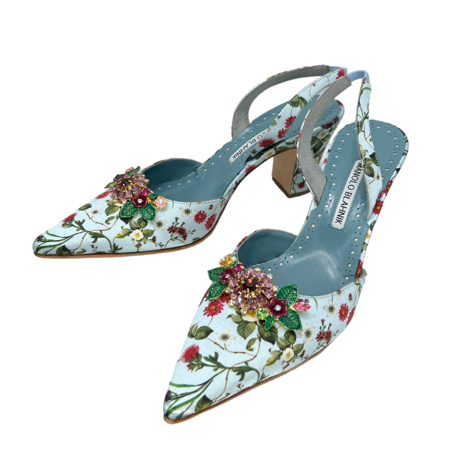 Satin Floral Slingbacks - 37.5