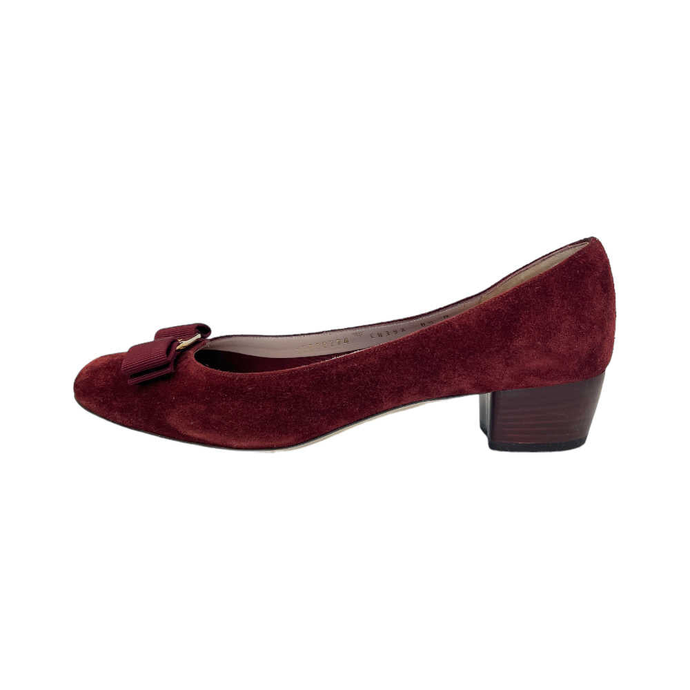 Ferragamo Suede Vara Bow Block Heel Pumps