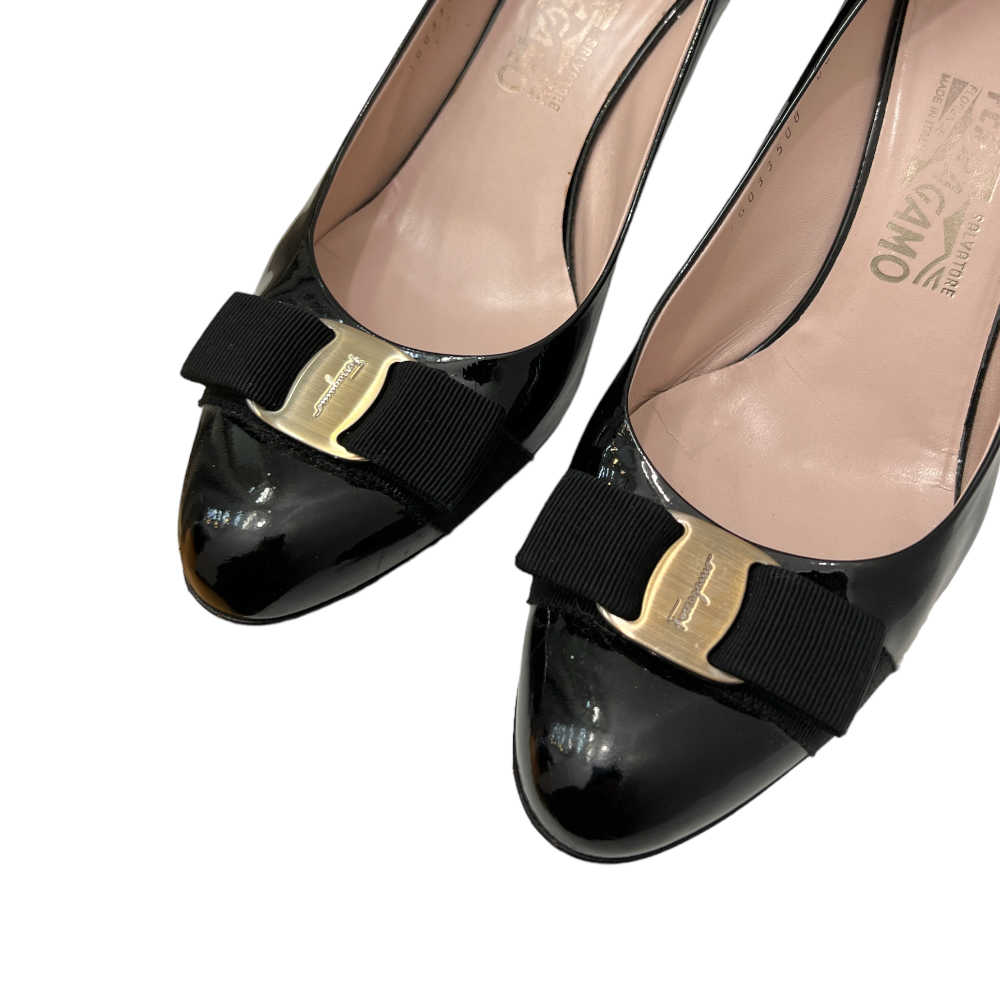 Ferragamo Patent Vara Bow Pumps