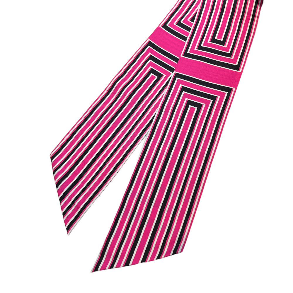 A pink, black, and white striped Hermès Twilly 