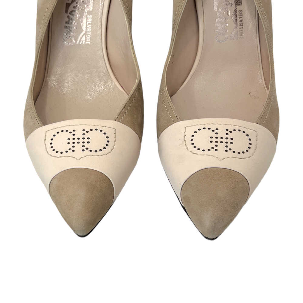 Ferragamo Suede Sling Back Pumps