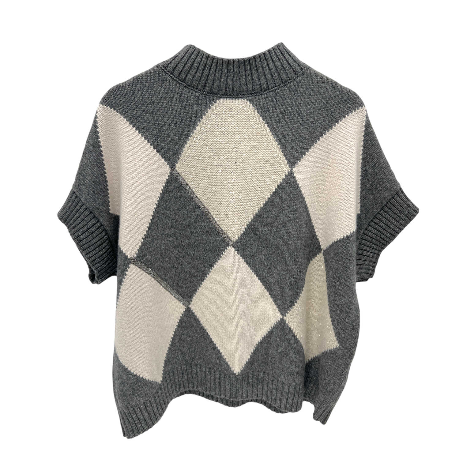 Short Sleeve Argyle Sweater - S