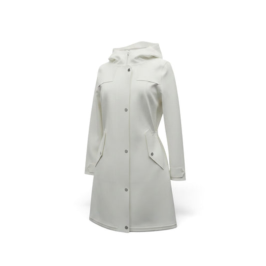 Pre-owned Herno First Act white technical nylon hooded raincoat with snap front closure and cinched waist, size 38 — available at Style Reissue Vancouver