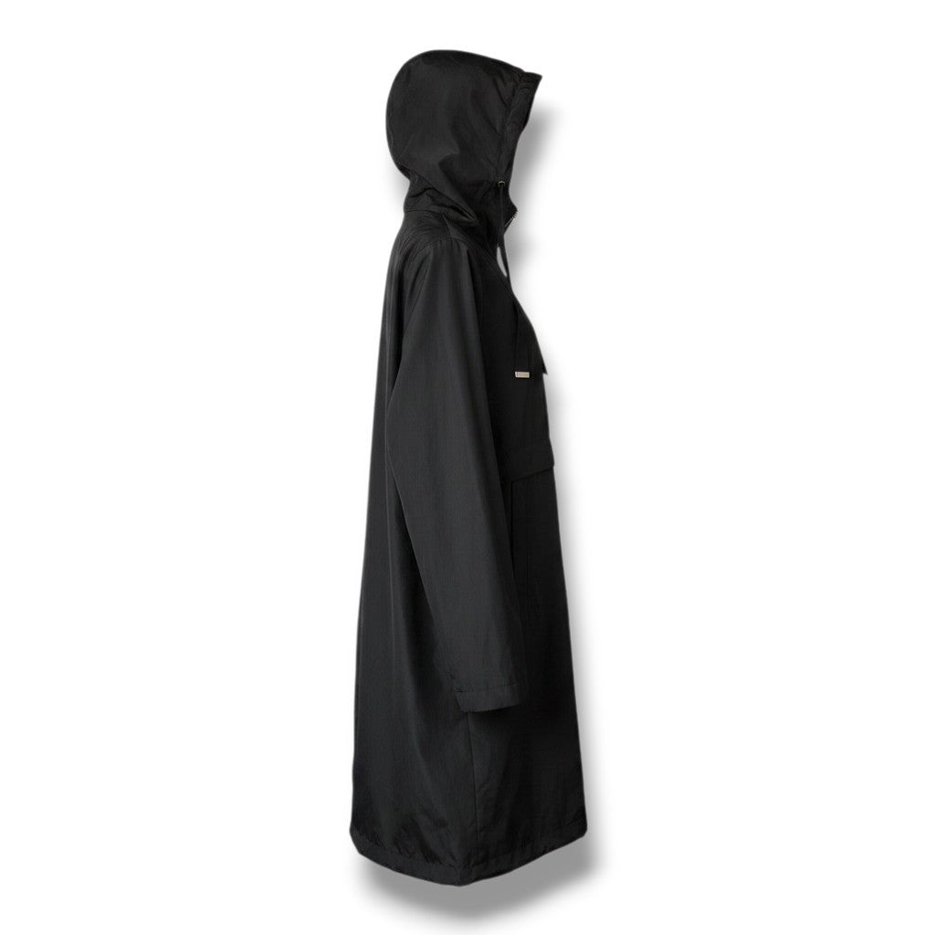 Pre-Owned Herno Black Nylon Hooded Zip Raincoat — Size 44