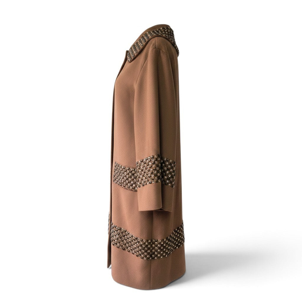 Pre-Owned Dolce & Gabbana Camel Wool Crystal & Pyramid Stud Embellished Coat — Size 38