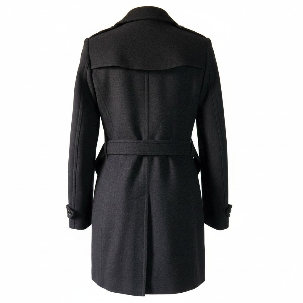 Pre-Owned Burberry Black Wool Cashmere Double-Breasted Trench Coat — UK 8