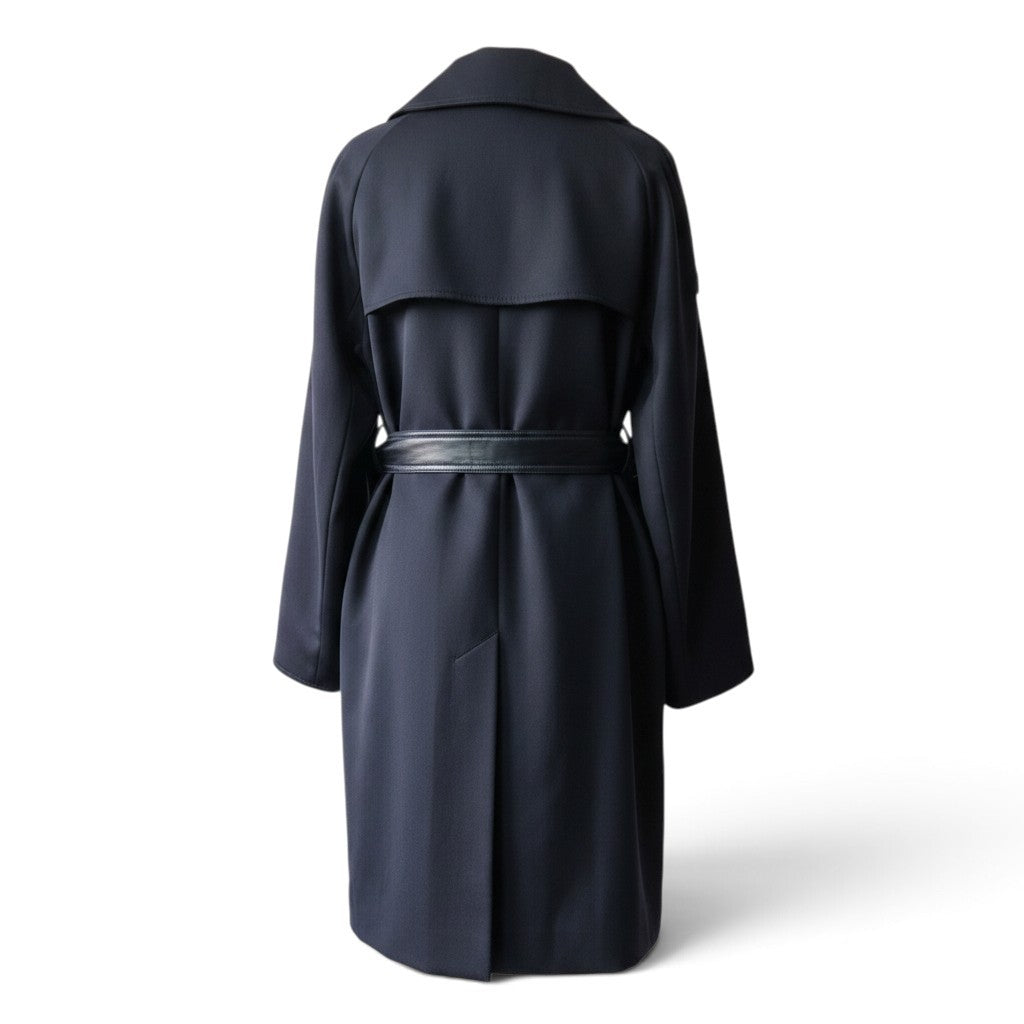 Pre-Owned Herno Navy Wool Blend Belted Trench Coat — Size 38