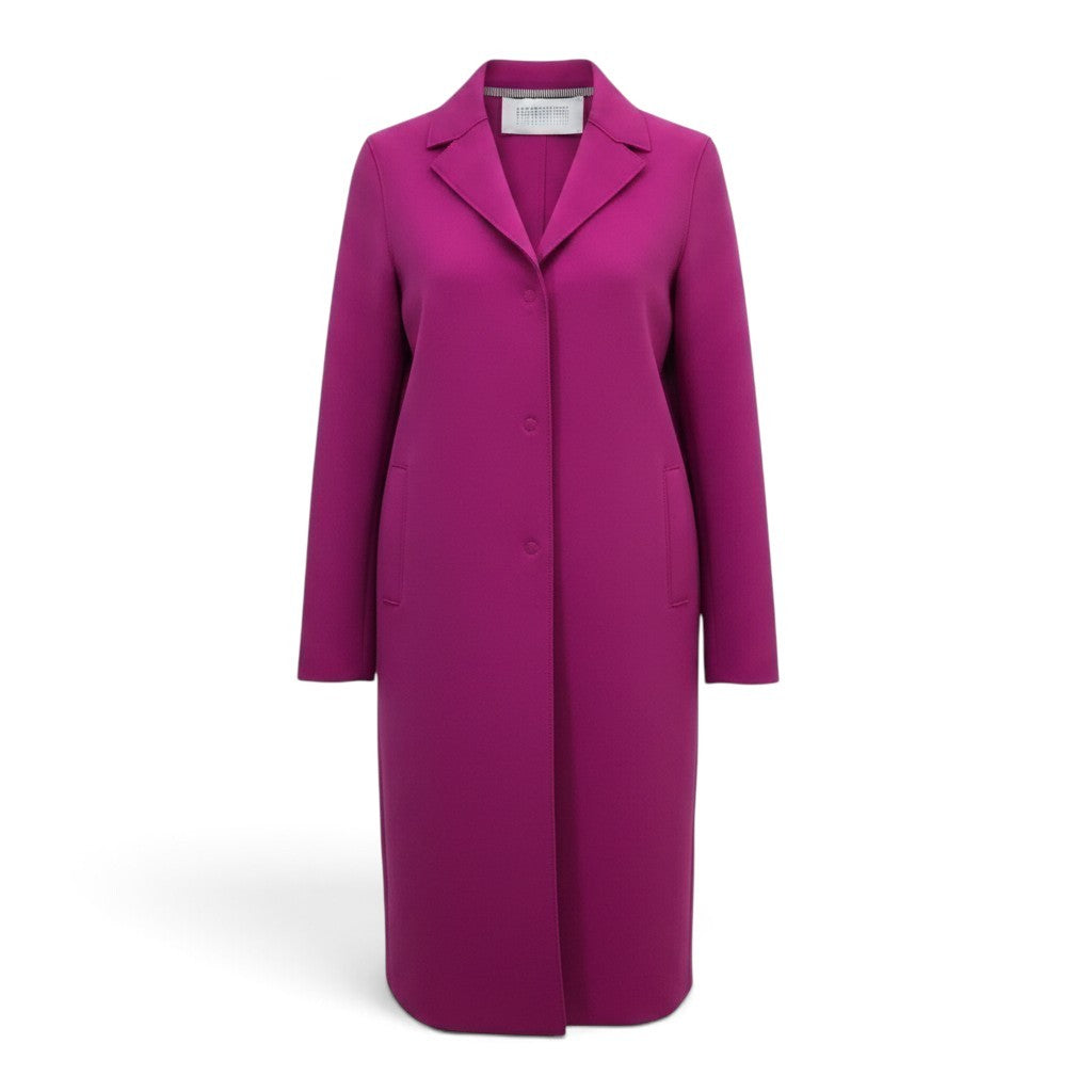 Pre-owned Harris Wharf London fuchsia single-breasted mid-length coat with notch lapel and patch pockets, IT 38 — available at Style Reissue Vancouver