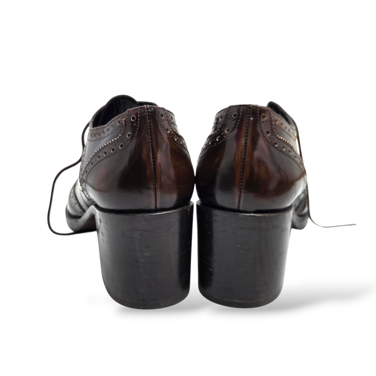 Pre-Owned Fratelli Rossetti Dark Brown Leather Heeled Wingtip Brogue Oxfords — Size 39