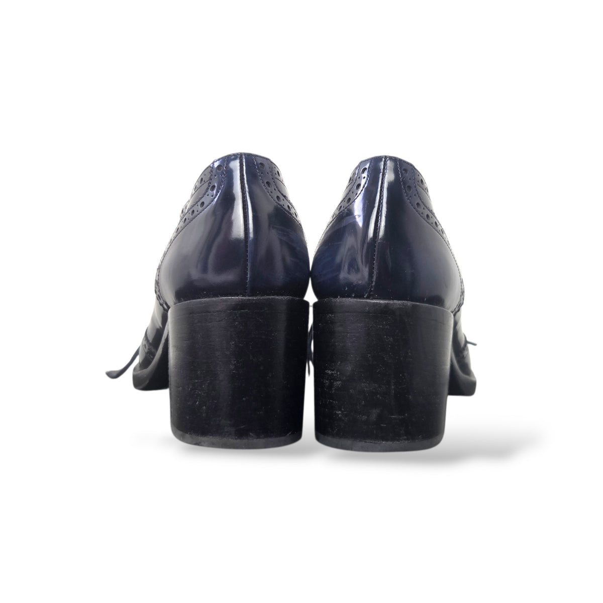Pre-Owned Fratelli Rossetti Navy Leather Heeled Wingtip Brogue Oxfords — Size 39