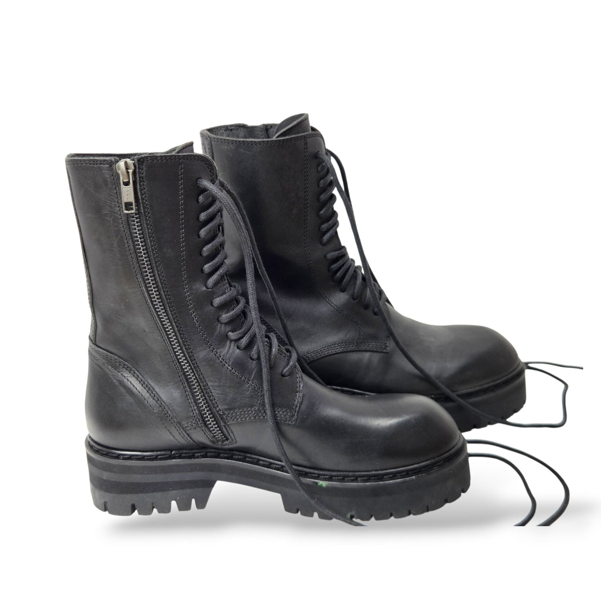 Pre-Owned Ann Demeulemeester Black Leather Lace-Up Combat Boots — Size 36.5