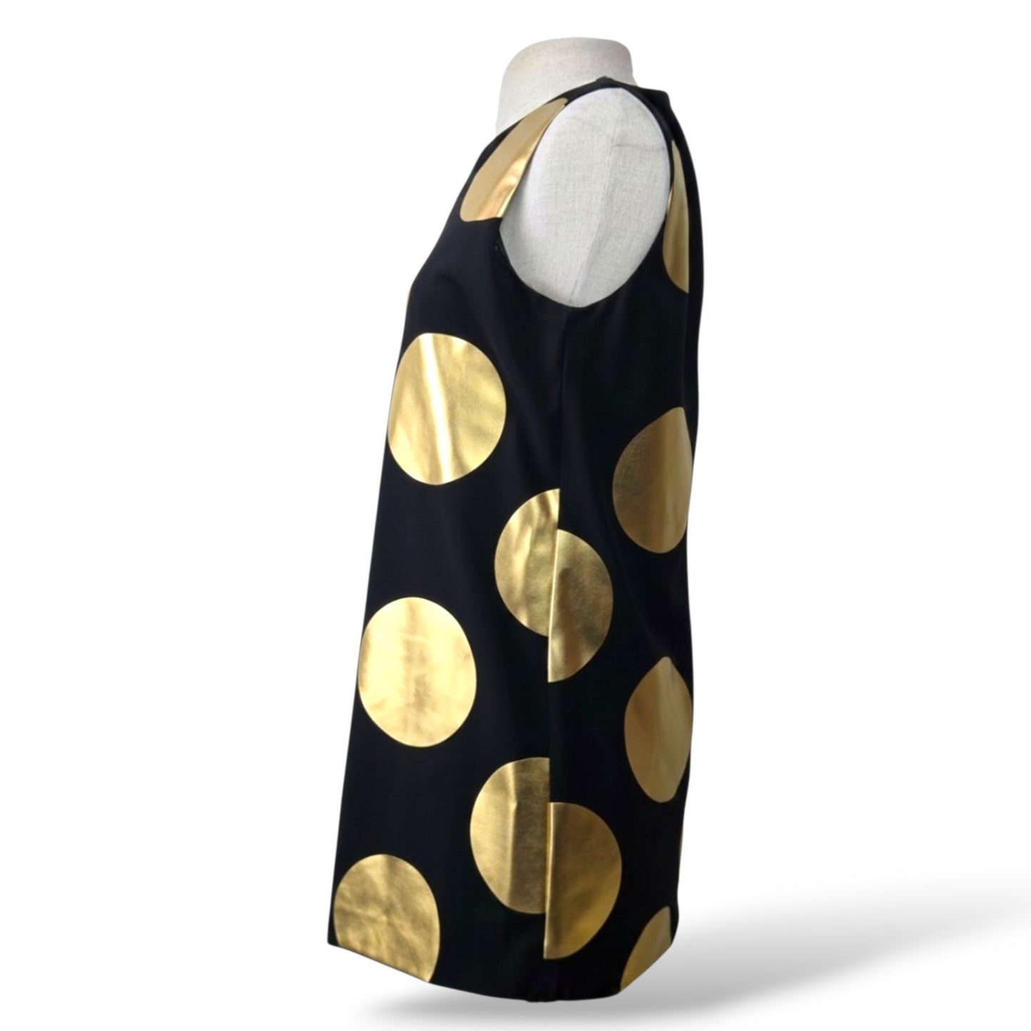 Pre-Owned Boutique Moschino Black & Gold Foil Polka Dot Shift Dress — Size 34