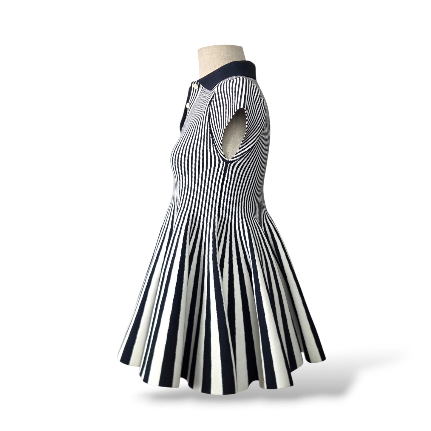 Pre-Owned Loewe Striped Viscose Knit Mini Polo Dress in Navy & White — Size S