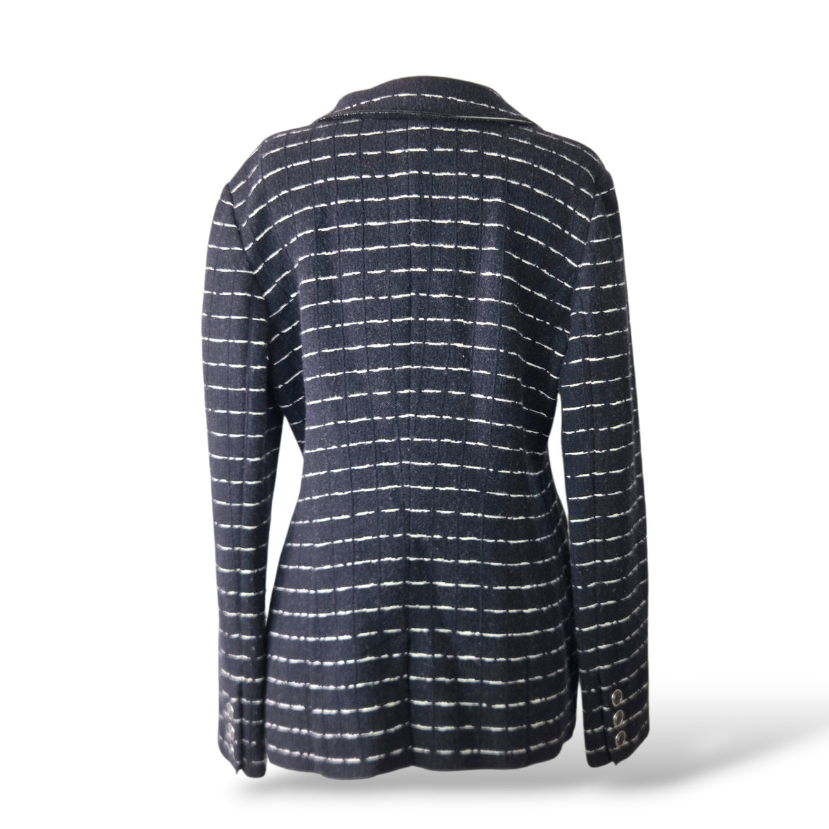 Pre-Owned Giorgio Armani Navy & White Stripe Double-Breasted Knit Blazer — EU 44