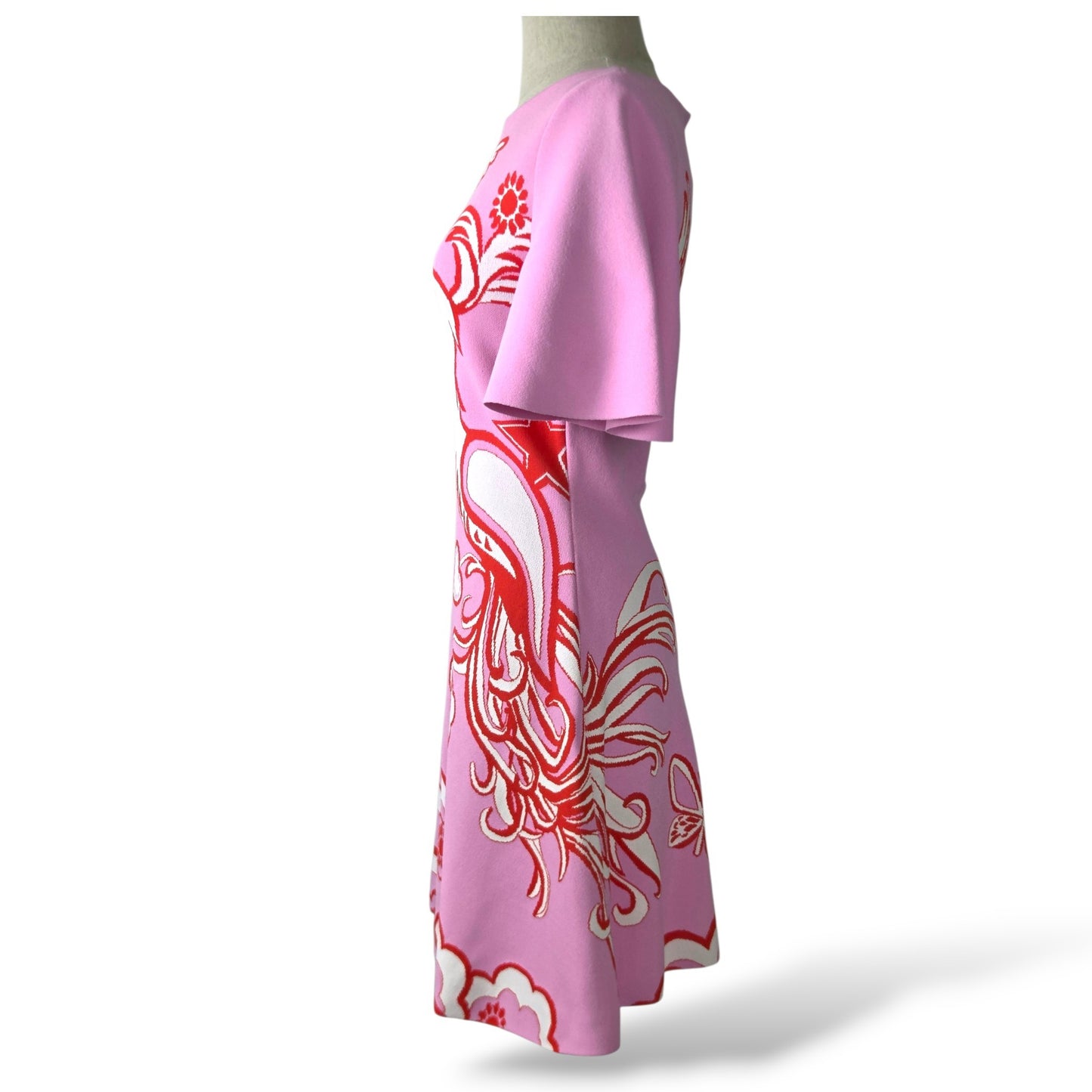 Pre-Owned Valentino Pink Bird & Butterfly Print Flare Mini Dress — Size XS