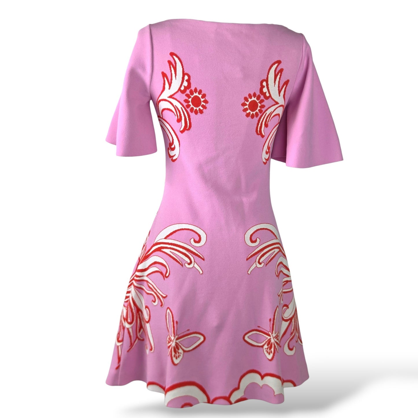 Pre-Owned Valentino Pink Bird & Butterfly Print Flare Mini Dress — Size XS