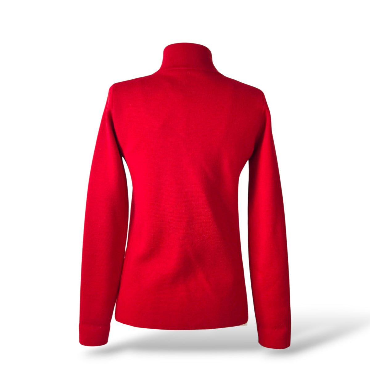 Pre-Owned Prada Red Virgin Wool Zip-Up Mock Neck Cardigan — Size 40