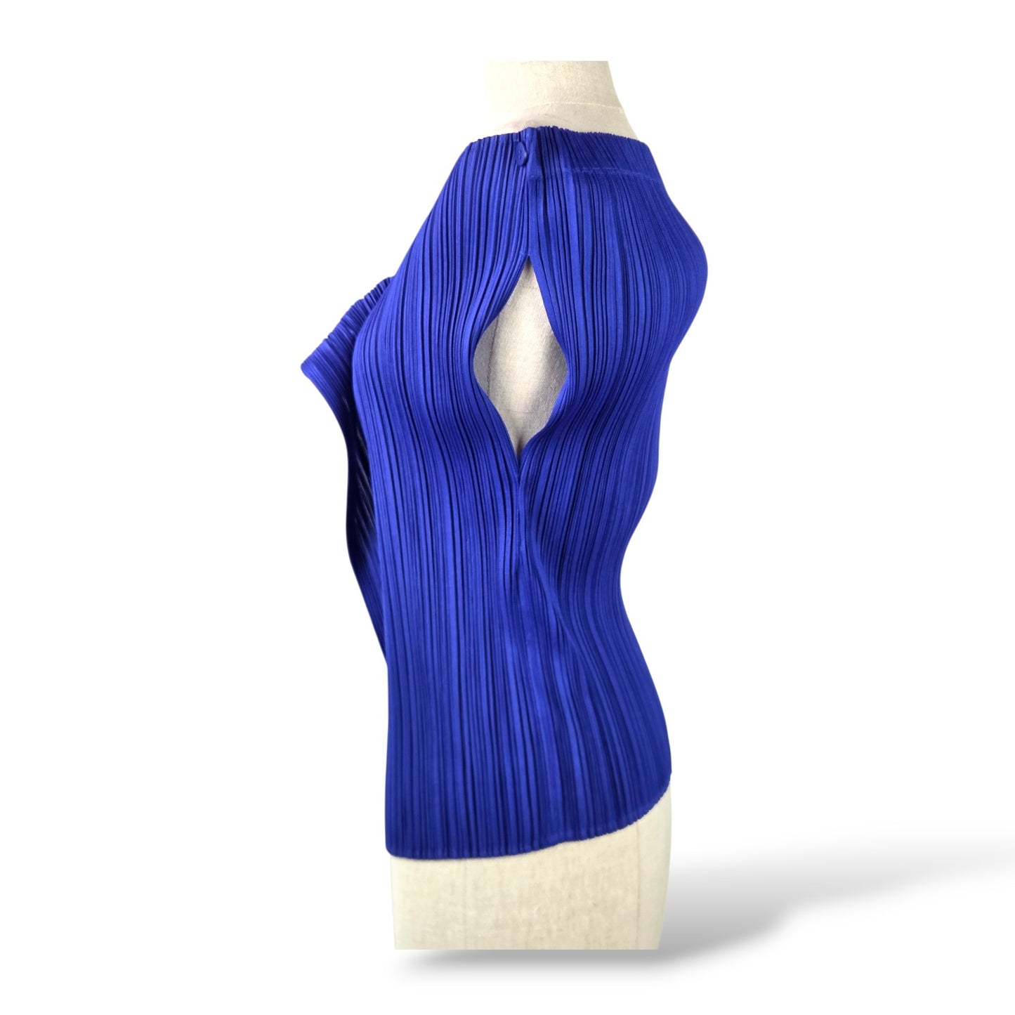 Pre-Owned Pleats Please Issey Miyake Draped Asymmetric Neckline Top in Royal Blue