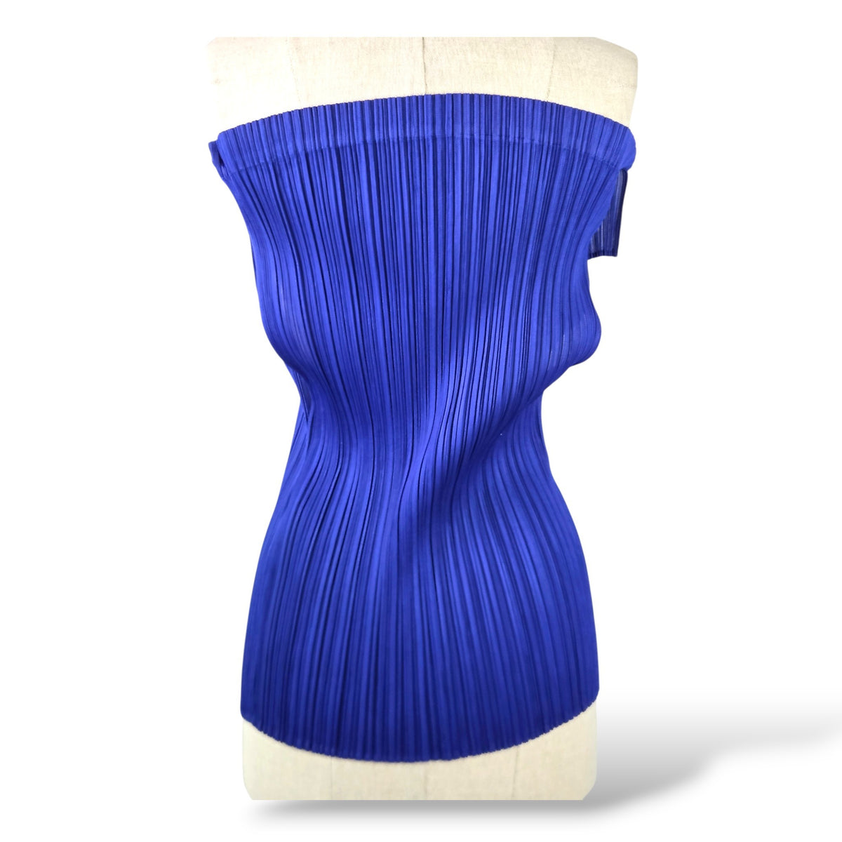 Pre-owned Pleats Please Issey Miyake micro-pleated draped asymmetric neckline top in royal blue — available at Style Reissue Vancouver