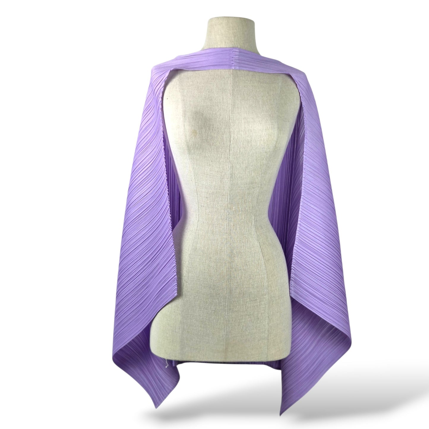 Pre-owned Pleats Please Issey Miyake micro-pleated draped batwing top in lavender with open V-back — available at Style Reissue Vancouver
