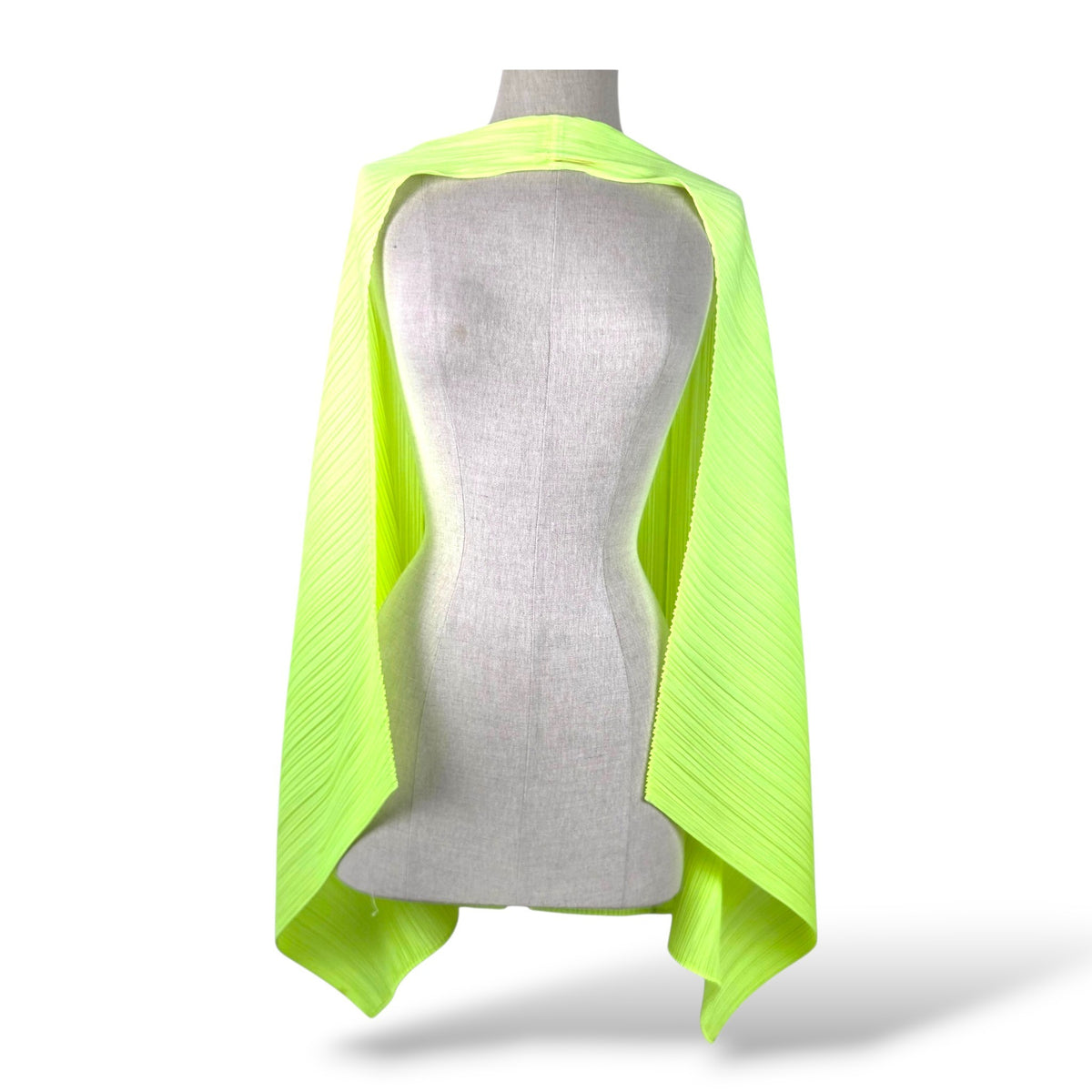 Pre-owned Pleats Please Issey Miyake micro-pleated draped batwing top in neon yellow-green with open back — available at Style Reissue Vancouver