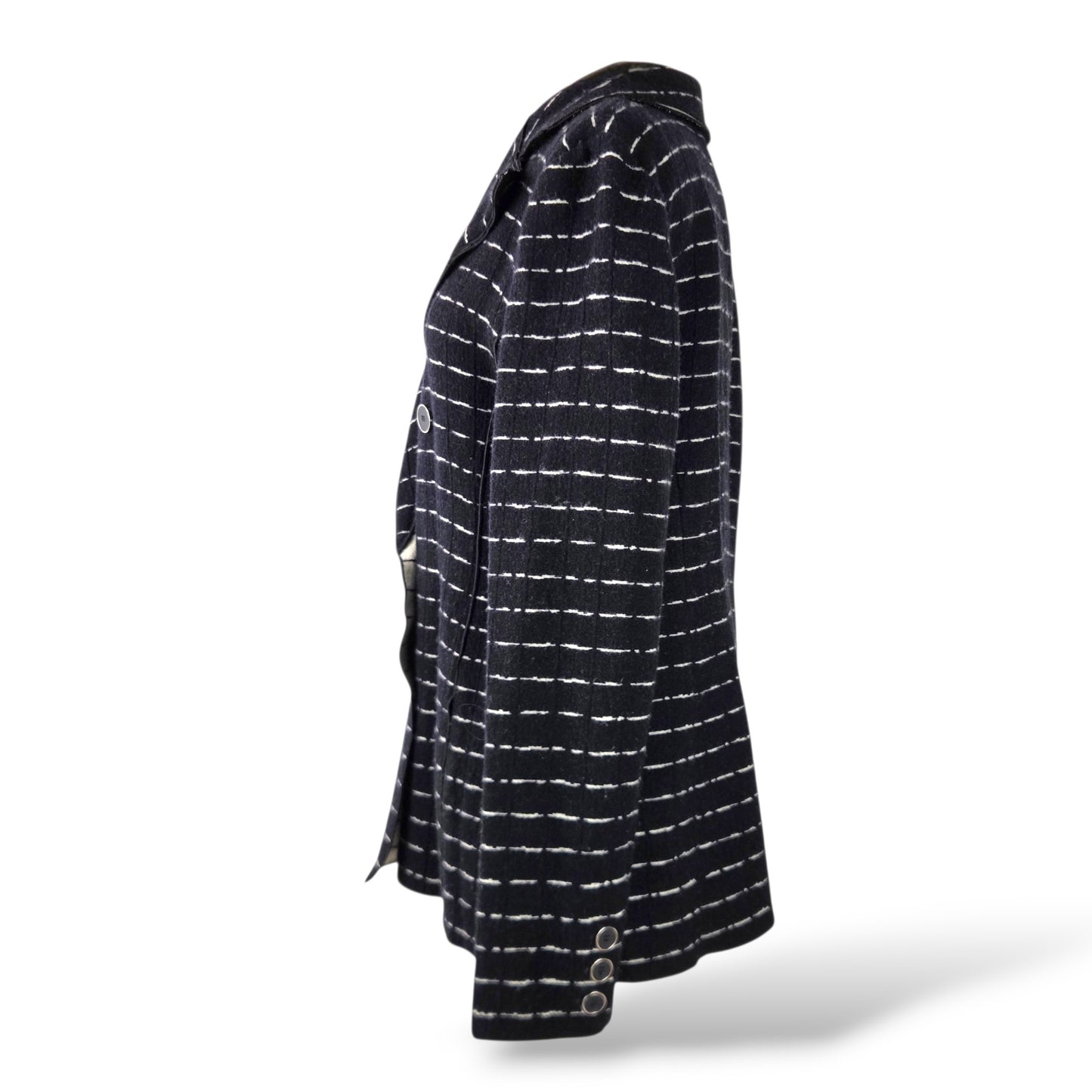 Pre-Owned Giorgio Armani Navy & White Stripe Double-Breasted Knit Blazer — EU 44