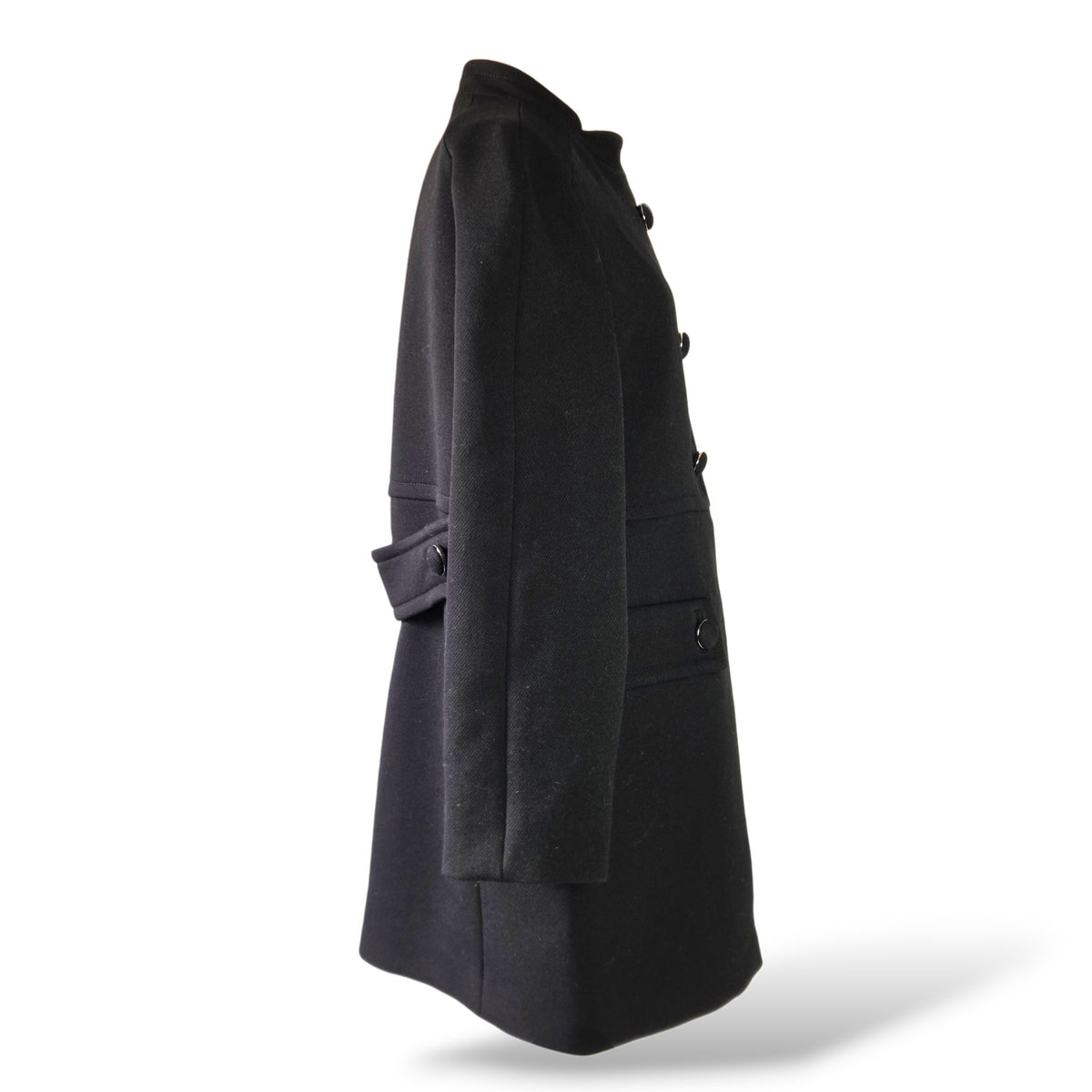 Pre-Owned Prada Black Virgin Wool Single-Breasted Coat — Size 44