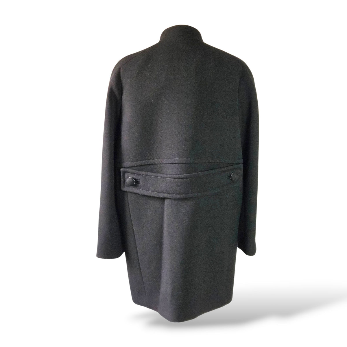 Pre-Owned Prada Black Virgin Wool Single-Breasted Coat — Size 44