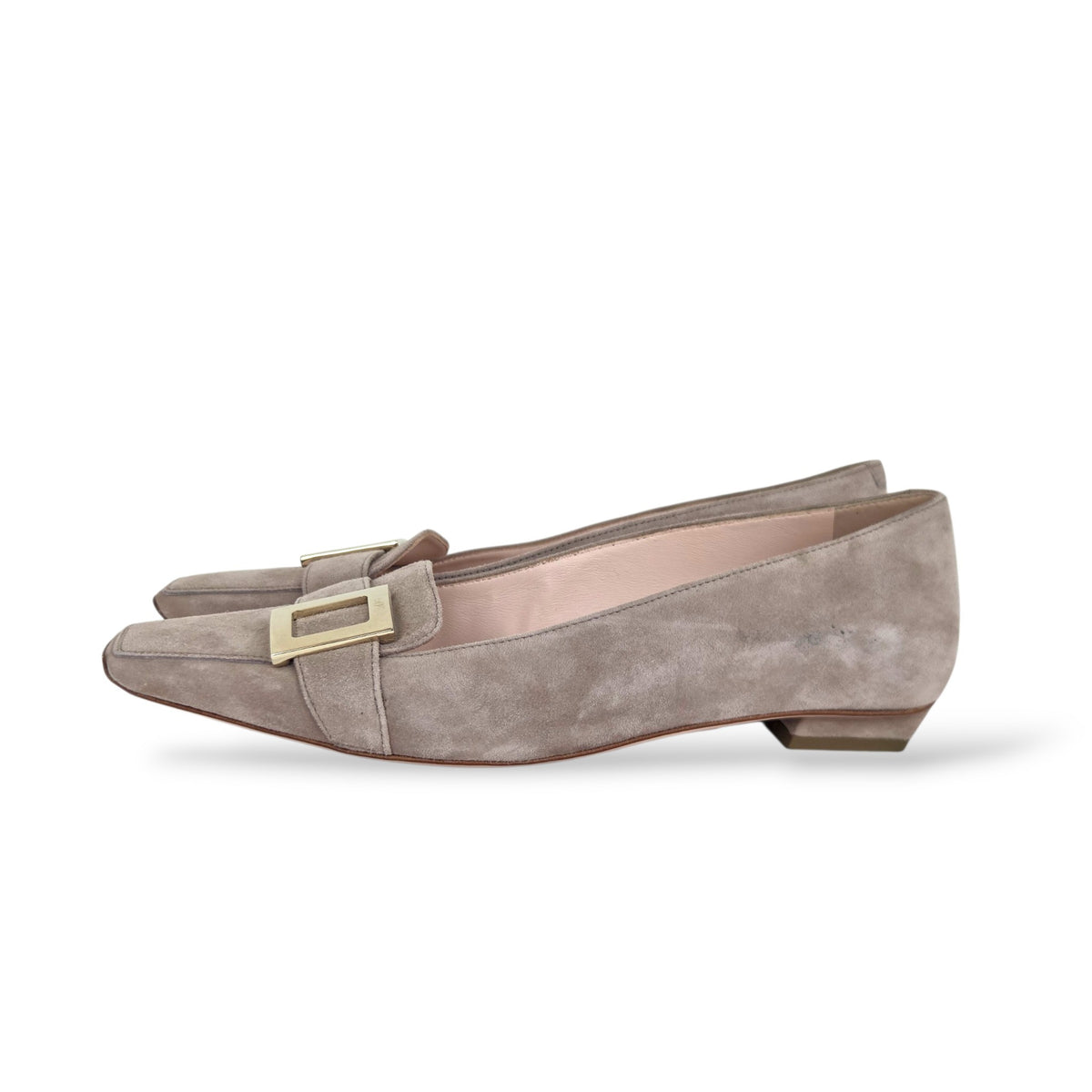 Pre-Owned Roger Vivier Soft Pink Suede Buckle Loafers | EU 35.5