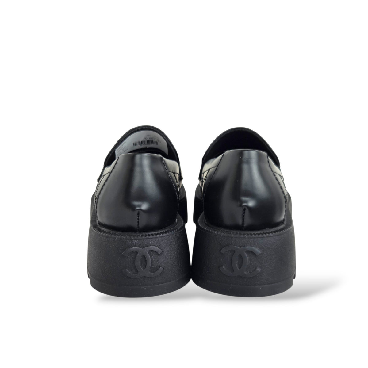 Pre-Owned Chanel Black Quilted Calfskin CC Moccasin Loafers with Gold-Tone Logo