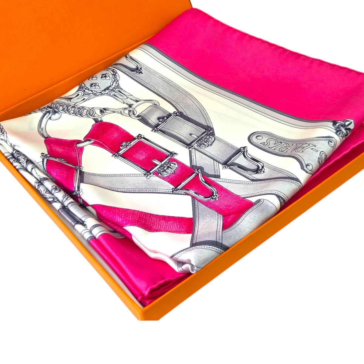 Carré 90 “Cavalcadour” Hot Pink Silk Scarf by Henri d’Origny