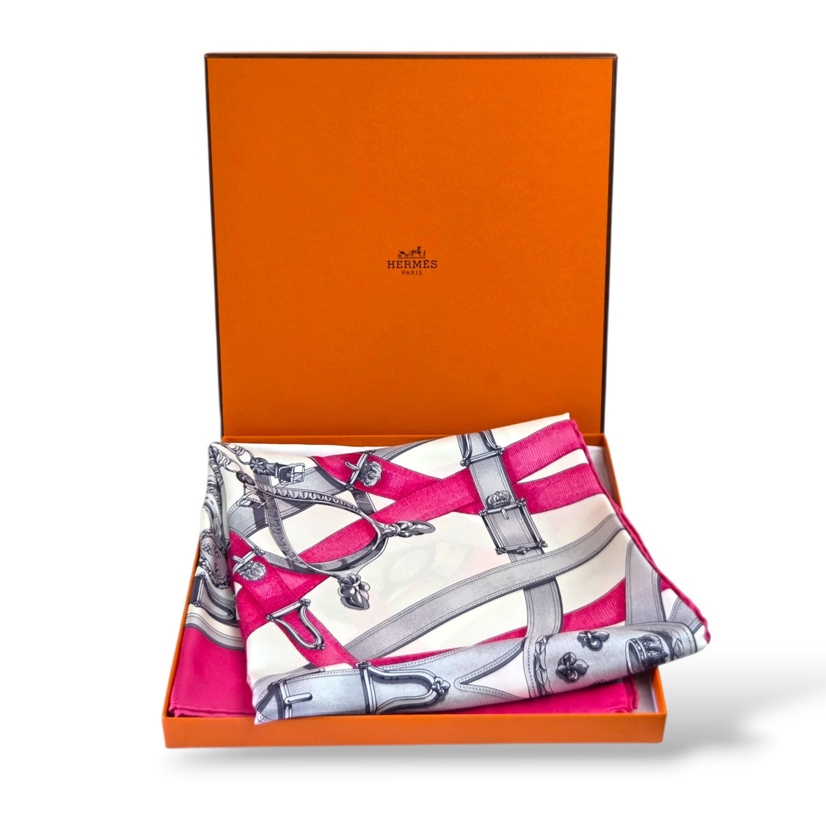 Carré 90 “Cavalcadour” Hot Pink Silk Scarf by Henri d’Origny