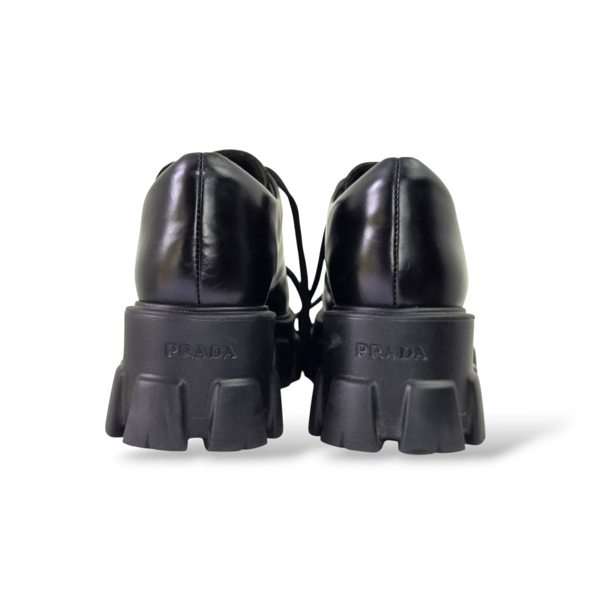Pre-Owned Prada Black Monolith Patent Leather Platform Lace-Up Shoes