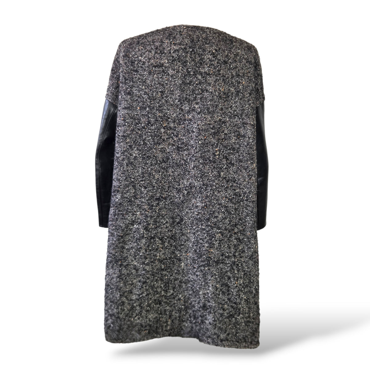 Pre-Owned Junya Watanabe Comme des Garçons Grey Wool Tweed Coat with Leather Sleeves — Size S