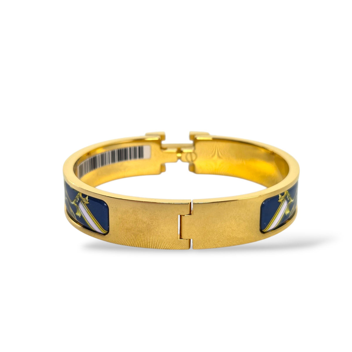 Clic Clac H Printed Enamel Bracelet in Blue & Gold