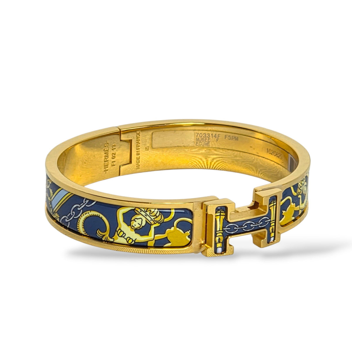 Clic Clac H Printed Enamel Bracelet in Blue & Gold