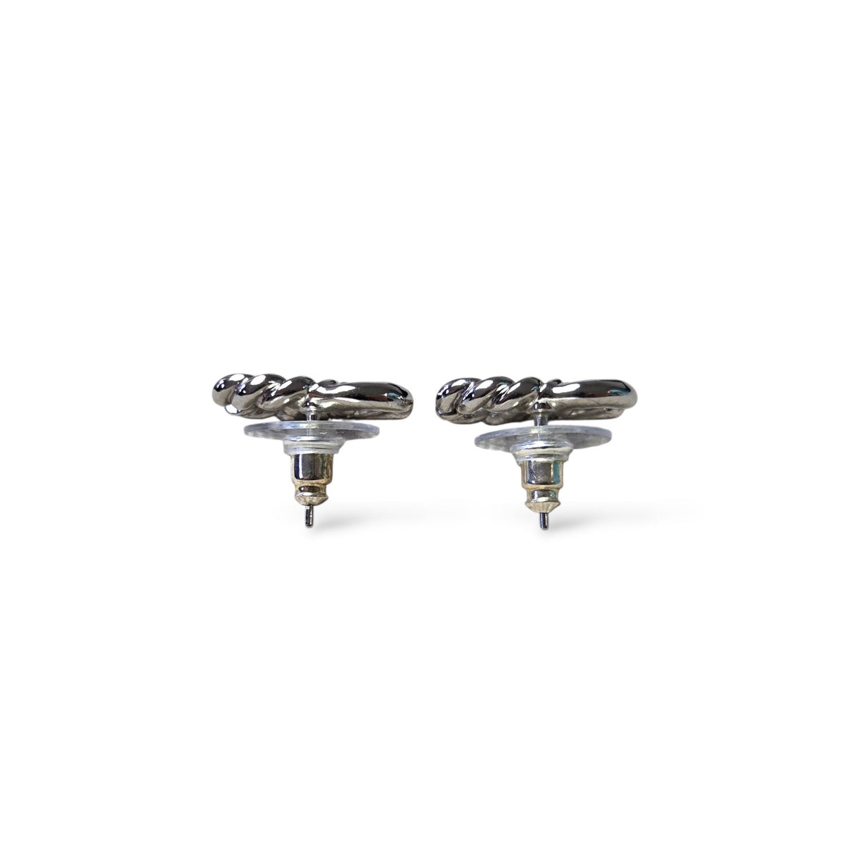 Silver-Tone Twisted CC Logo Stud Earrings with Box