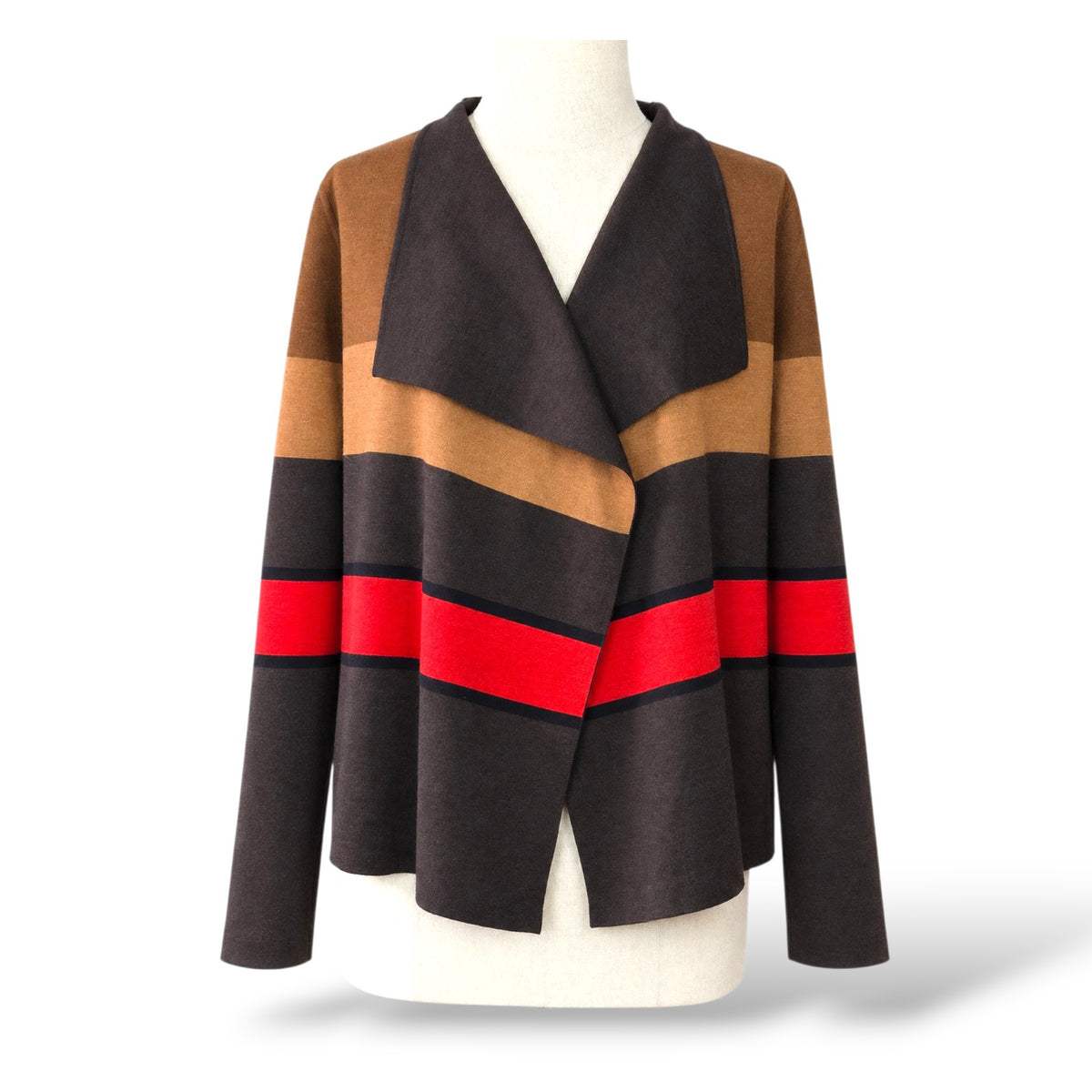 Pre-owned Akris Pre-Fall 2013 reversible brown striped cashmere and silk cardigan with interior side pockets, size US 6