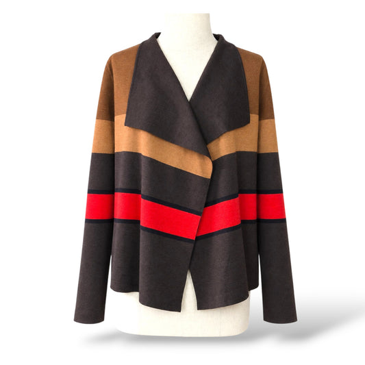 Pre-owned Akris Pre-Fall 2013 reversible brown striped cashmere and silk cardigan with interior side pockets, size US 6