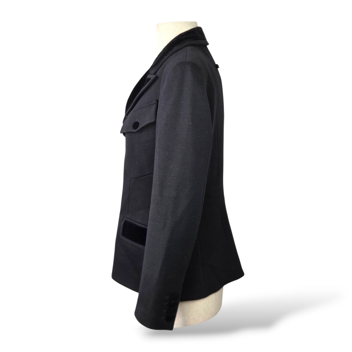 Pre-Owned Jean Paul Gaultier Classique Black Double-Breasted Velvet-Trim Jacket — Size IT 42