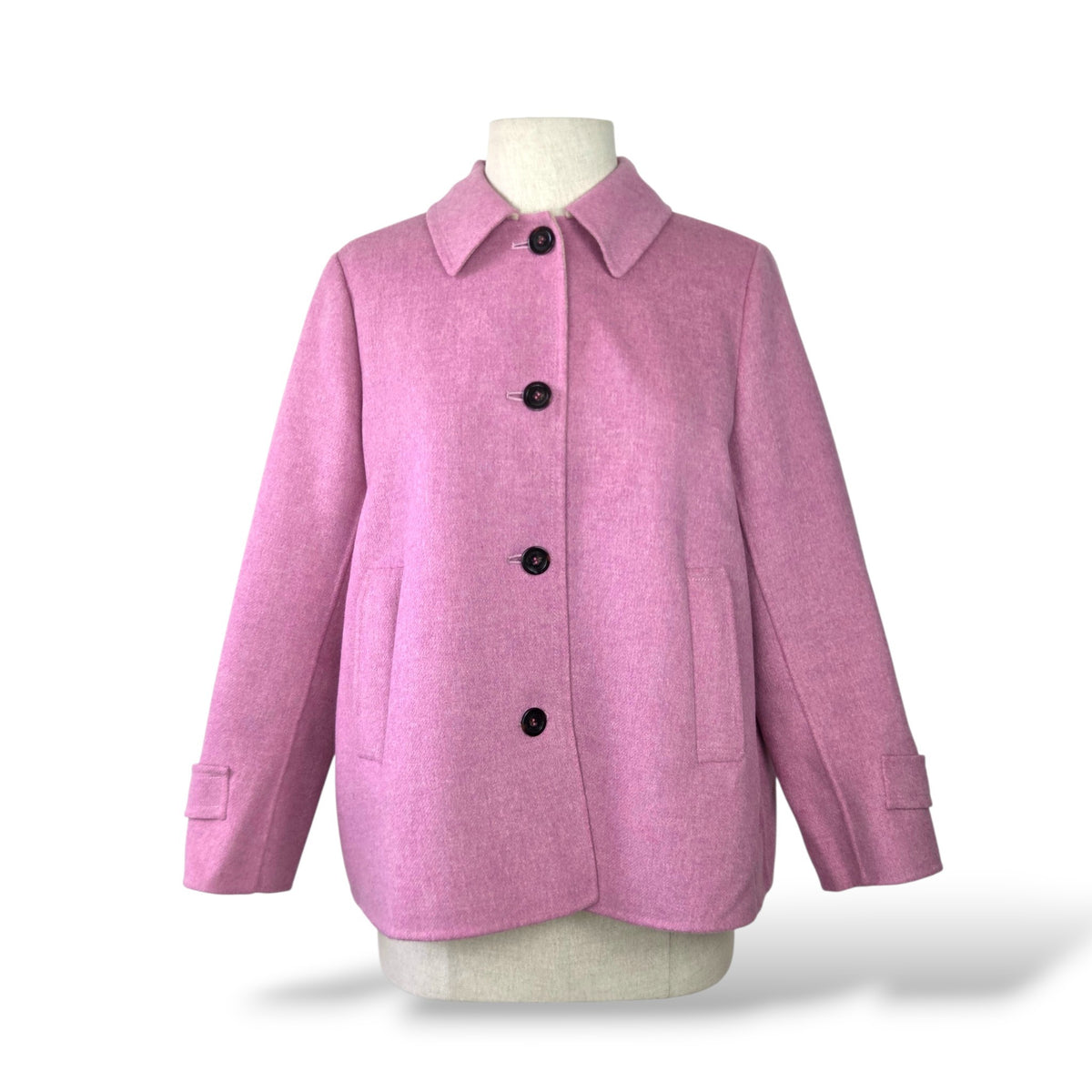 Pre-owned Weekend Max Mara Cucito a Mano virgin wool-blend pea coat with hand-stitched double-face construction, size US 10