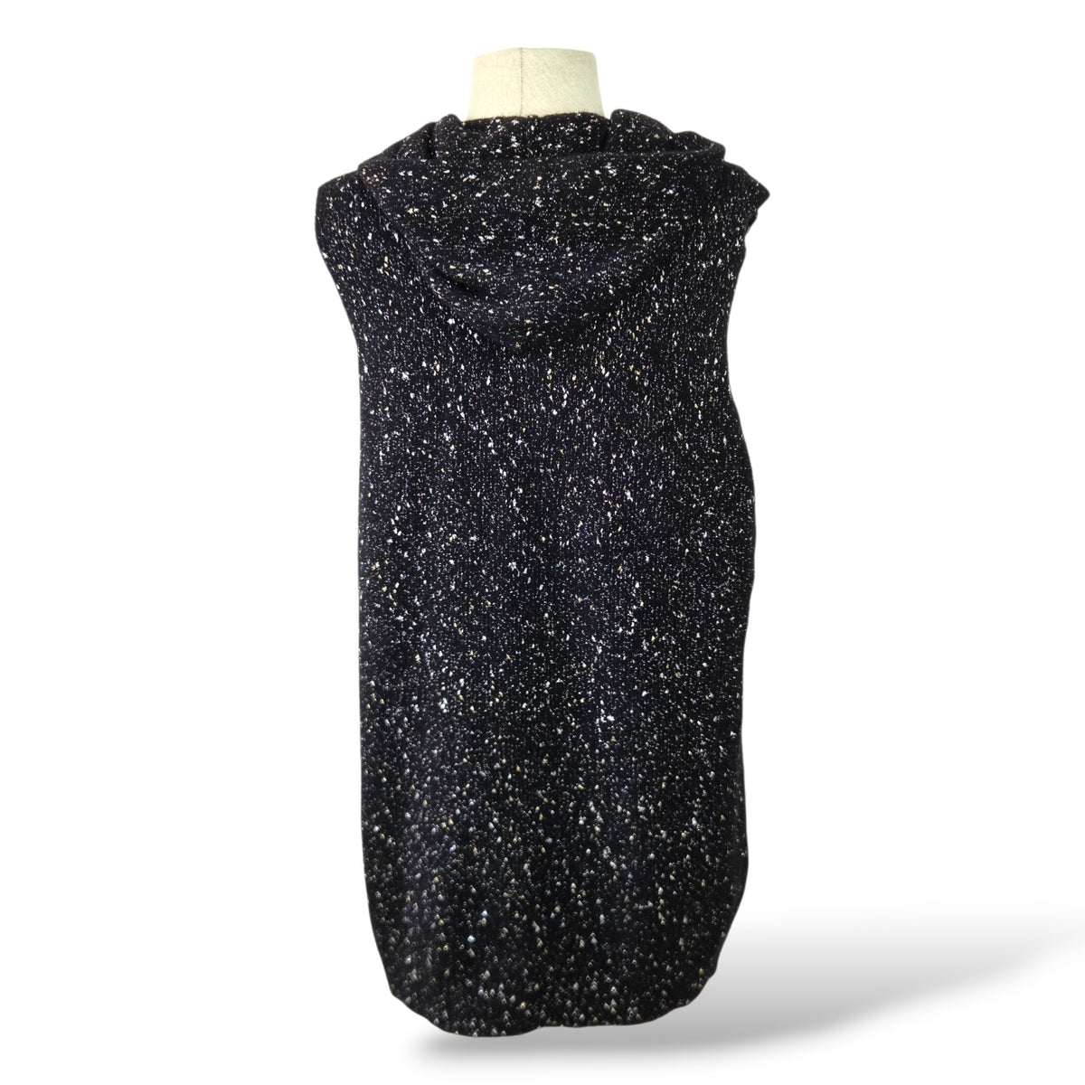 Pre-Owned Fabiana Filippi Black & White Speckled Knit Hooded Zip Vest with Metallic Drawstrings