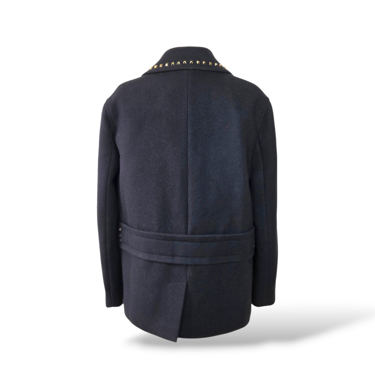 Pre-Owned Valentino Navy Blue Rockstud Wool Peacoat with Studded Lapels