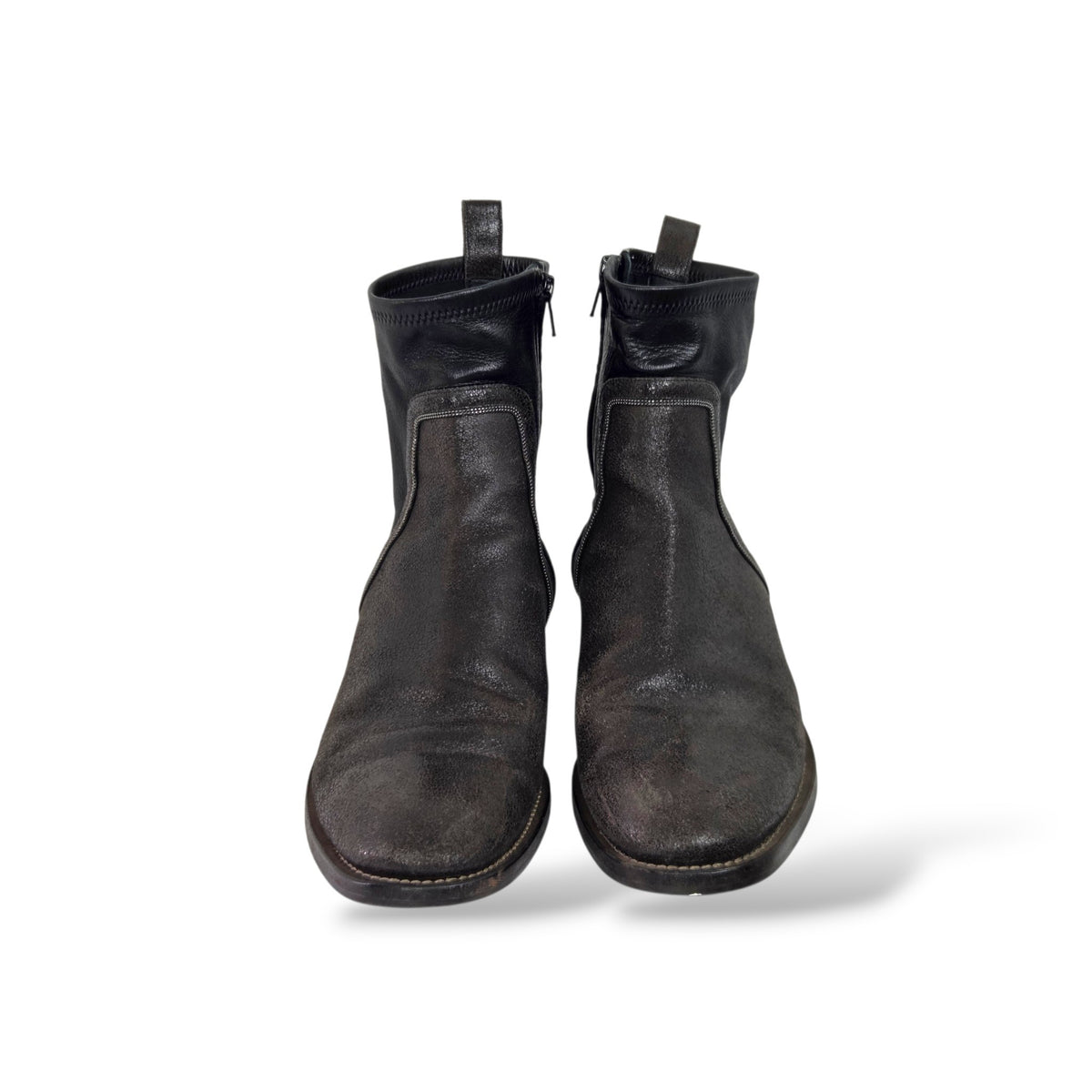 Pre-Owned Brunello Cucinelli Two-Tone Monili-Trimmed Leather Ankle Boots