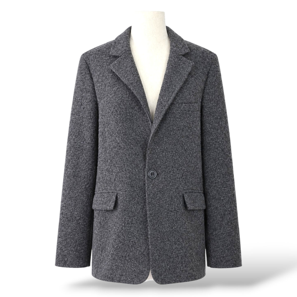 Pre-owned R13 Fall Winter 2021 dark grey raw cut ragged blazer with intentionally frayed edges, hand-stamped graphics, notched lapels, and single-button closure, size M