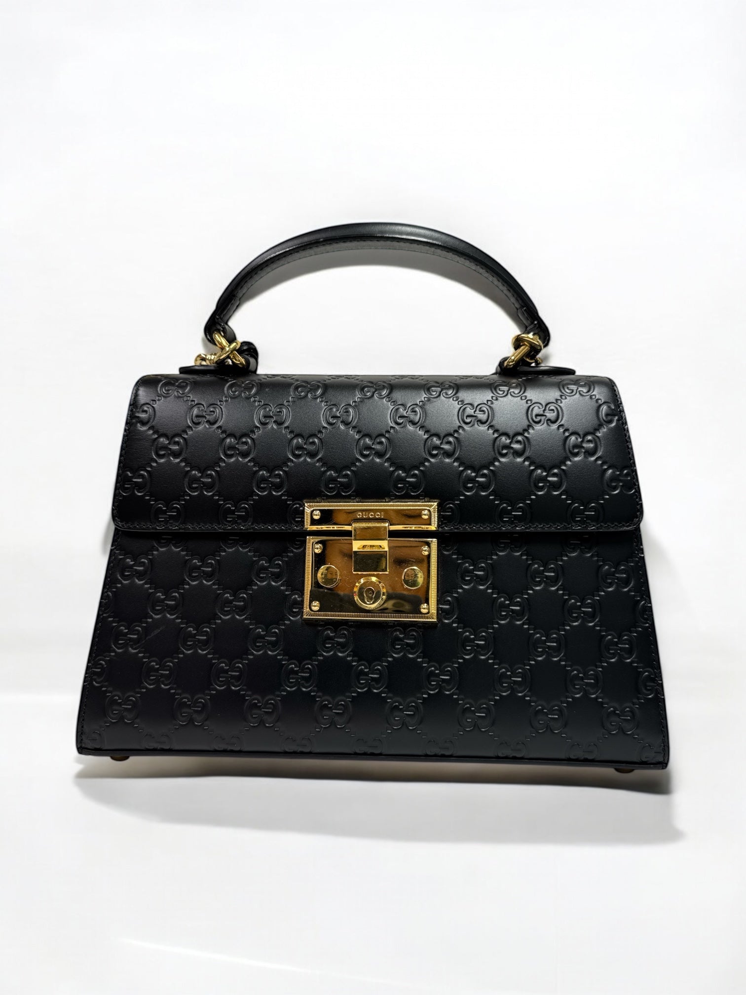 GUCCI Guccissima Signature Small Padlock Top Handle Bag Black