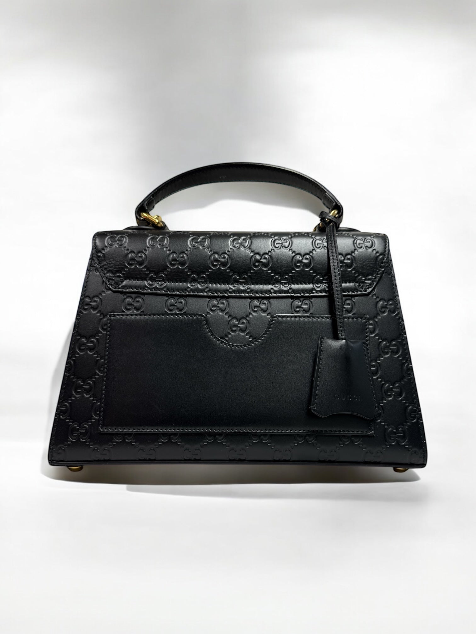 GUCCI Guccissima Signature Small Padlock Top Handle Bag Black